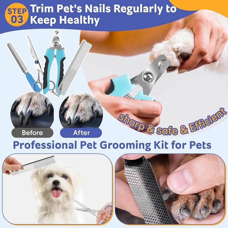 2TRUL Dog Brush for Shedding 13pcs Bath Grooming Kit with Pet Nail Clipper and File - Dog Bath Brush Cat Grooming Supplies, Dematting Comb Bath Brush Shampoo Scrubber for Dogs and Cats - Image 5